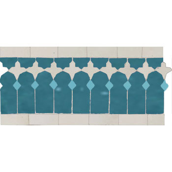 Mosaic House Moroccan tile Zanar 28-1-13 Teal White Light Turquoise  zellige, mosaic, zellij, border, glaze, traditional, classic 